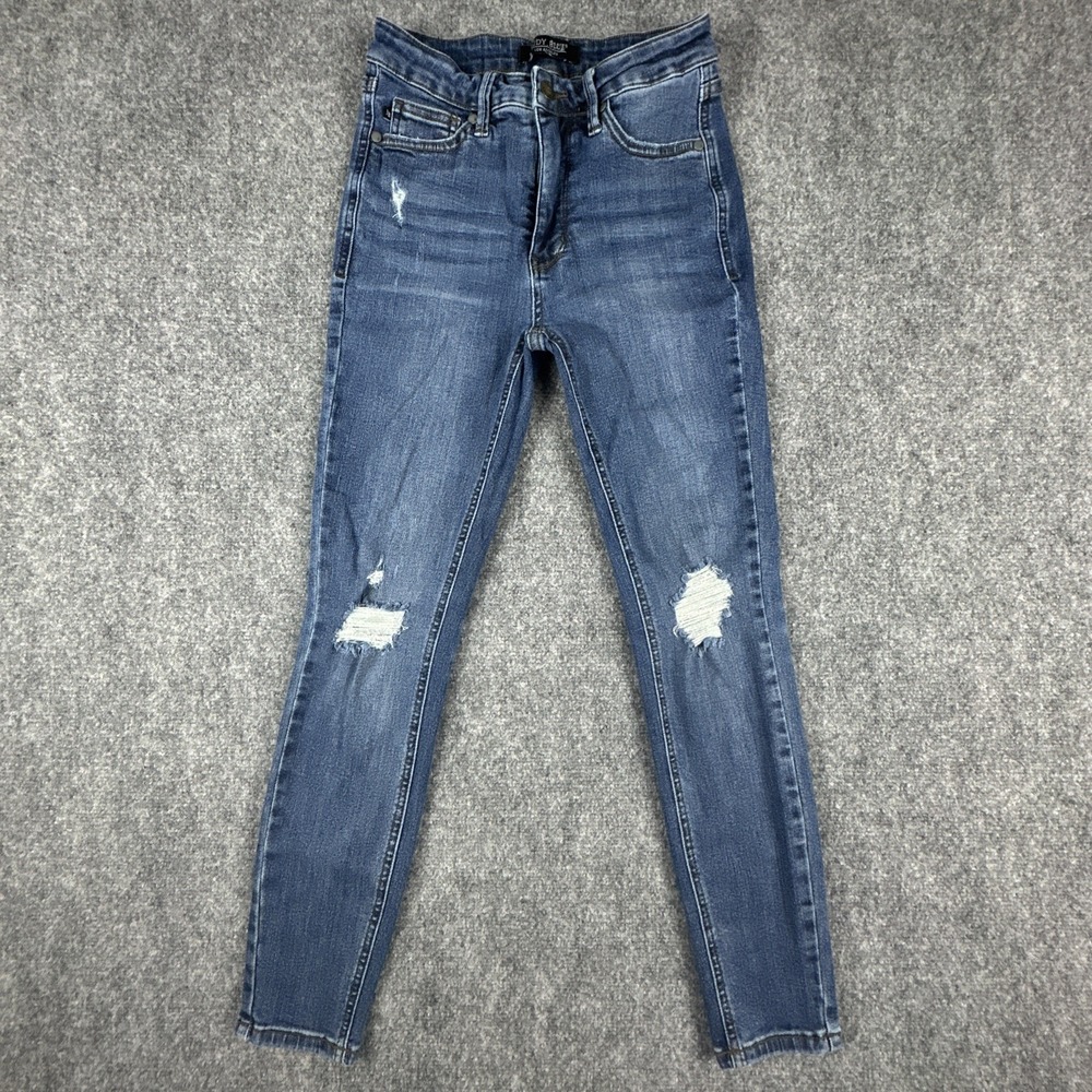 Judy Blue Jeans Women's 5/27 Dark Indigo Mid Rise Tummy Control Destroyed Skinny